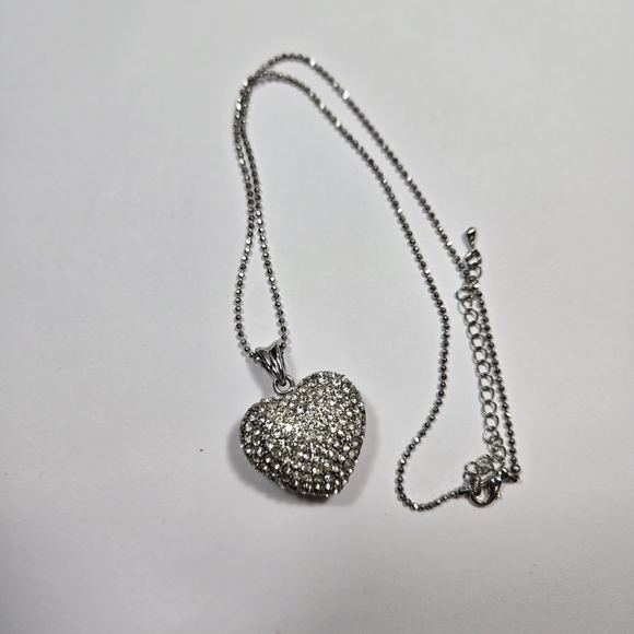 Sparkling Silver Tone Pave Crystal Heart Necklace - Picture 2 of 10